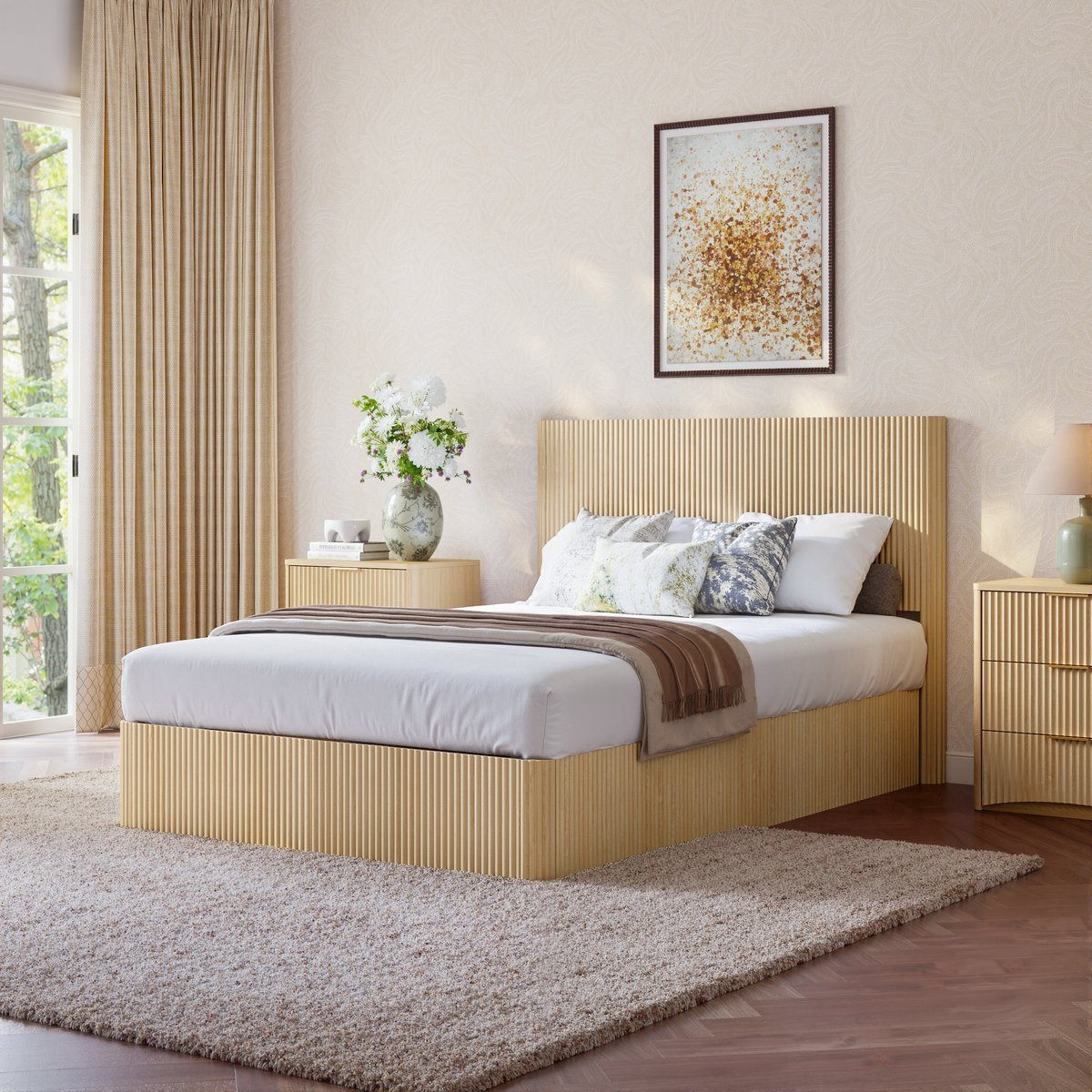 MIVRAY Opbergbed 140x200 cm - Zonder Matras Met Hydraulisch Liftmechanisme en Ribbeldesign - Grote Opbergruimte - MDF en Metaal - Eikenkleur Eikkleurig