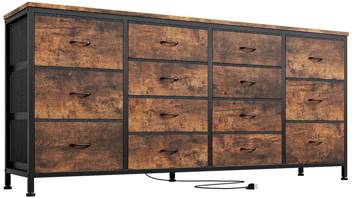 Norvia - Ladekast - Ladekast Met 14 Stoffen Laden - 160 × 35 × 75 CM - TV Meubel - Opbergkast - Slaapkamer En Woonkamer - Bruin
