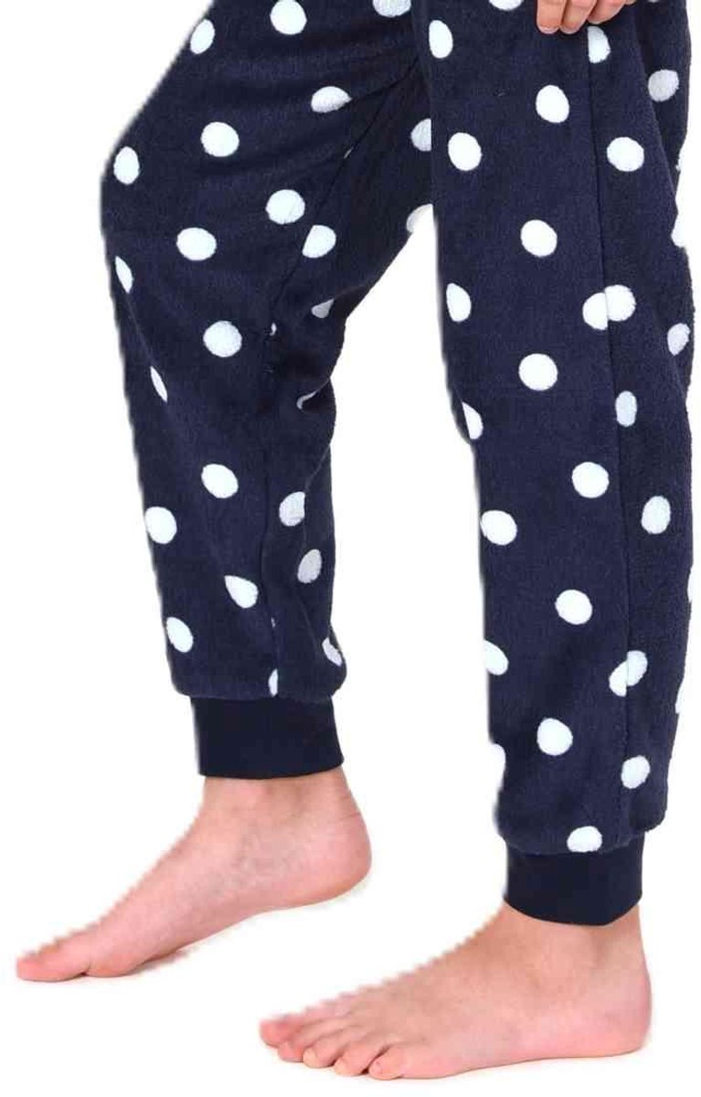 Normann Behaaglijke Meisjespyjama in koraalrode fleece met stippenlook navy