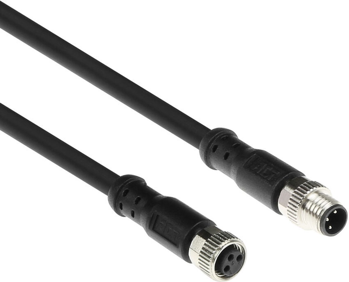 ACT SC3002 Industriële Sensorkabel | M8A 3-Polig Male naar M8A 3-Polig Female | TPE Ultraflex Xtreme kabel | Afgeschermd | IP67 | Zwart | 3 meter