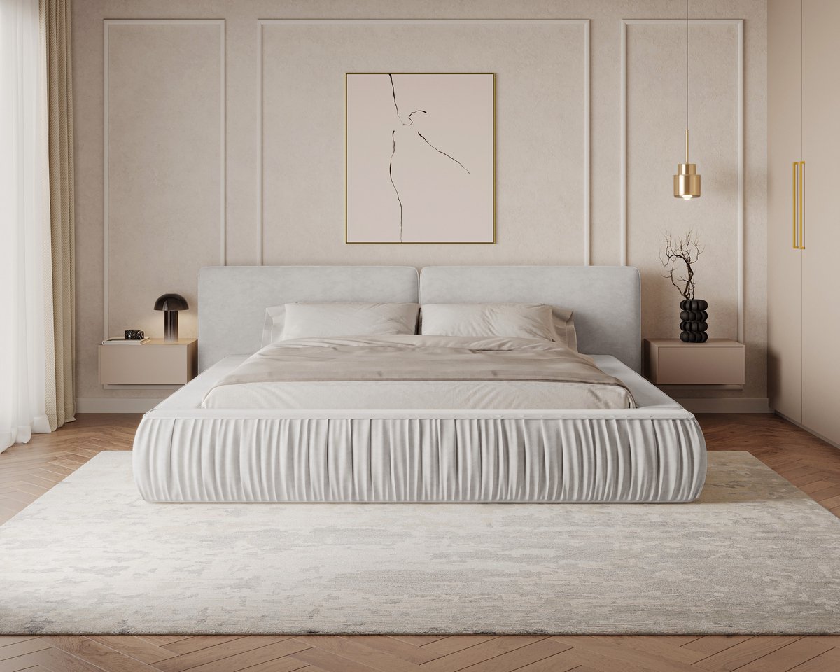 Gestoffeerd Bed 08 met Opbergruimte en Houten Lattenbodem 180x200 cm - Lichtgrijs (Riviera