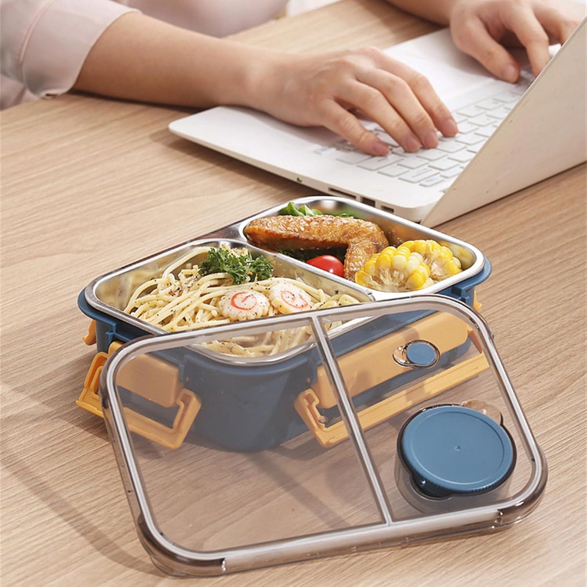 Lunchbox - Geïsoleerde bento box - 304 RVS lunchbox met bestek - Luxe broodtrommel met 3 vakken - Bento-lunchbox voor kantoor en school - 850ml - rood — cadeau in Koken & Dineren - foto 6
