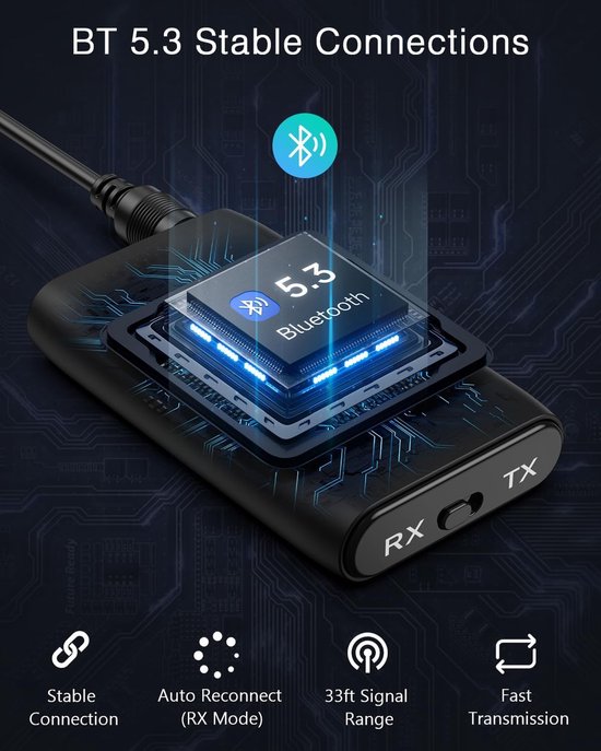 Aux Bluetooth adapter - ontvanger Bluetooth 5.3 zender - 2 in 1 Bluetooth adapter, geschikt voor auto's, luidsprekers, stereosystemen en hoofdtelefoon, handsfree bellen, USB-opladen — afbeelding 4