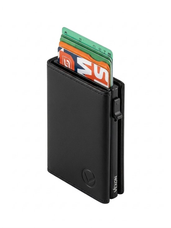 VEXON Lion - Wallet pro - Portefeuille Heren met Pasjeshouder - Kleine Portemonnee Dames - RFID Card Holder - 7 Pasjes + Briefgeld - RFID Creditcardhouder - Pasjeshouder Mannen & Vrouwen - Pasjeshouder Uitschuifbaar - Kaarthouder - Zwart