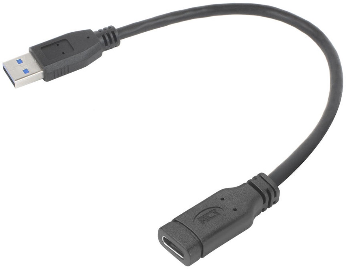 Image of ACT USB Type-A male naar USB Type-C female adapterkabel 0,2m AC7460