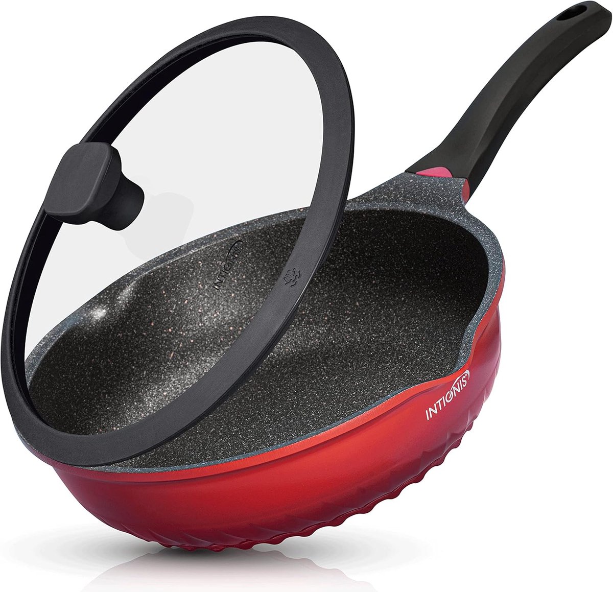 Koekenpan met deksel - Diepe bakpan - Maaltijden bereiden - Krasvrije keramische coating - 28 cm - Zwart