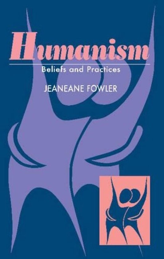 Livre Humanisme : Croyances et Pratiques par JEANEANE FOWLER. Figures abstraites violettes sur fond bleu.