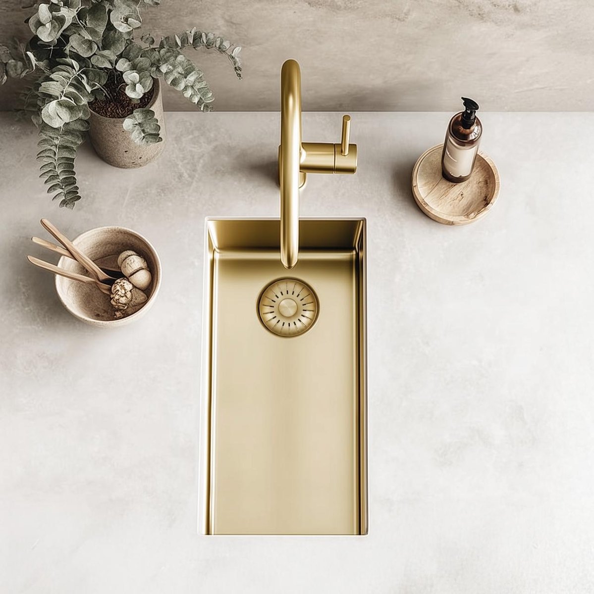 Pure.Sink Comfort kleine PVD Gouden spoelbak 18x40 cm onderbouw, vlakinbouw en opbouw PCM1840-60