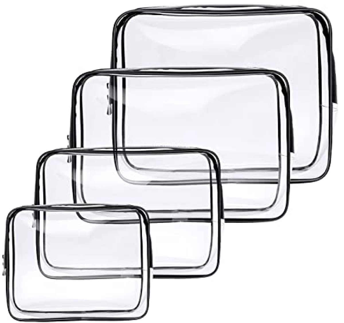 make-uptas voor reizen, vliegtuig, transparant, cosmeticatas voor dames en heren, 4 stuks.