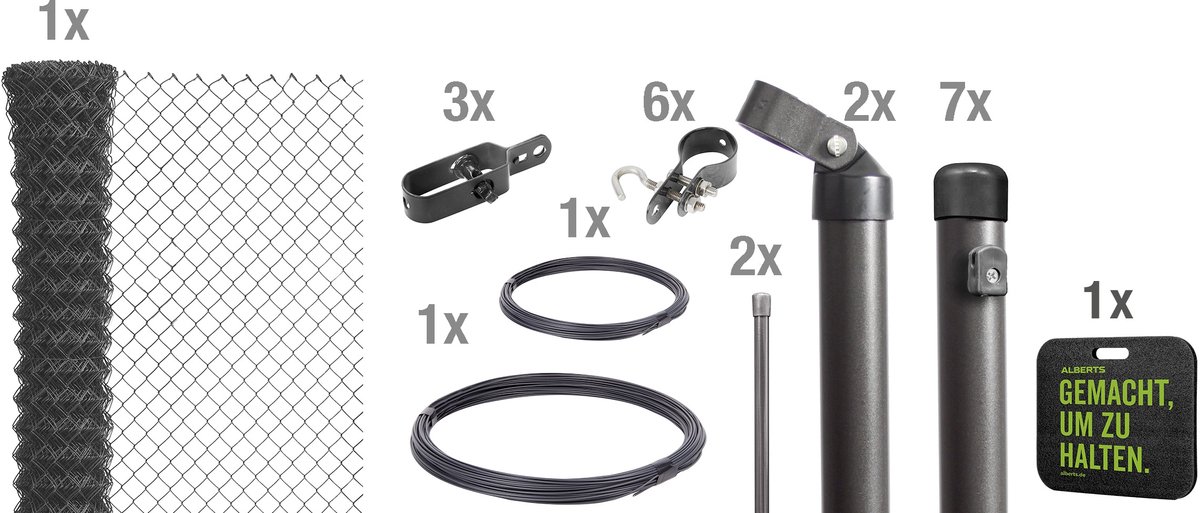 Alberts 697143 Gaashek complete hekset, voor inbetonneren met schoorsteun, antraciet metallic, hoogte 80 cm, lengte 15 m