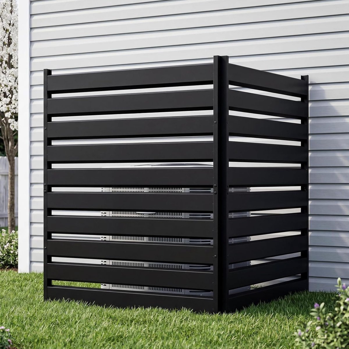 Scheidingswand - Vrijstaande privacypanelen voor in de tuin - Stevig privacyhek van gegalvaniseerd staal - Set van 2 stuks - 137 × 96 cm - Zwart
