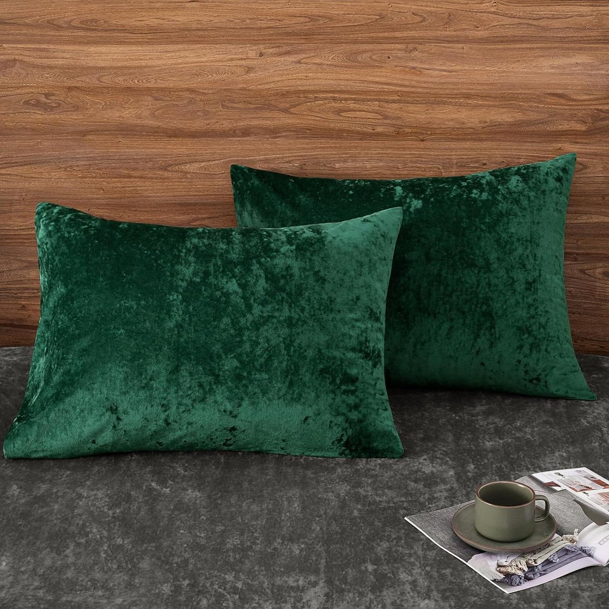 Fluwelen Kussenhoezen - Zachte Sierkussens - Slaapkamer Decoratie - Unieke Kleurverloop - 20 x 26 inch - Smaragdgroen
