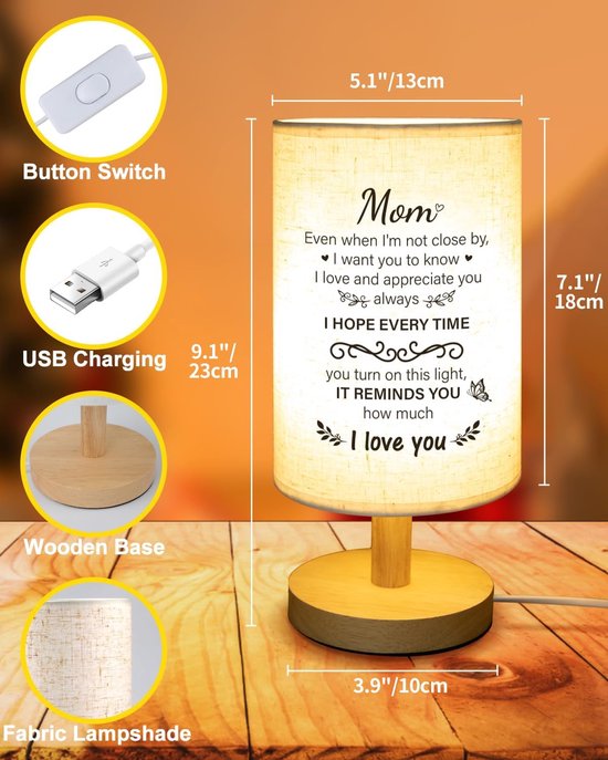 Moeder lamp - Cadeau voor mama - Woondecoratie verlichting - Warme spreuken - 10 x 23 cm - Beige — afbeelding 2