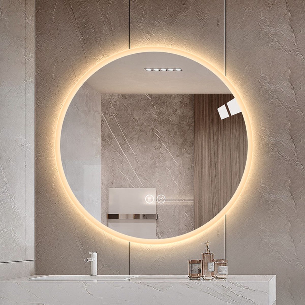VVBV LED Badkamerspiegel met Anti-condens, Dimbaar - 3 Lichtkleuren, Wandmontage, LED-Verlichting - Wit