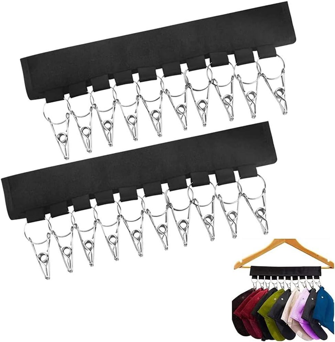 Hoeden Organizer - Cap Hanger - Kleding Opbergen - 20 Clips - 2 Stuks - Zwart