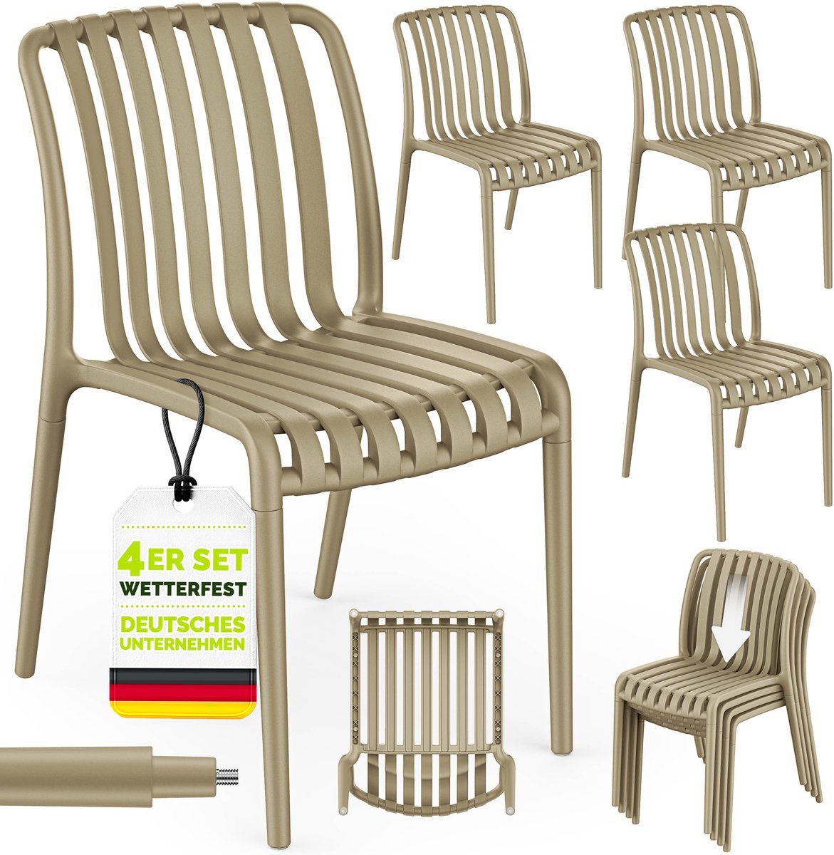 tillvex® Tuinstoelen 4-delige Set Stapelbaar Weerbestendig zonder Armleuning | Outdoor Stoelen tot 120kg Belastbaar | Tuinstoelen Outdoor | Terrasstoel Tuinmeubelen Balkon Tuin Terras