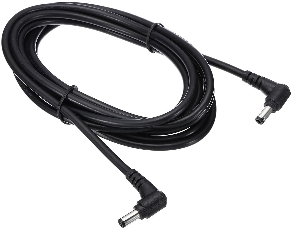5.5mm x 2.5mm male to male DC power cord - 18 AWG wire adapter - 90 degree angle extension cable for LED strips - DVR router - surveillance camera.