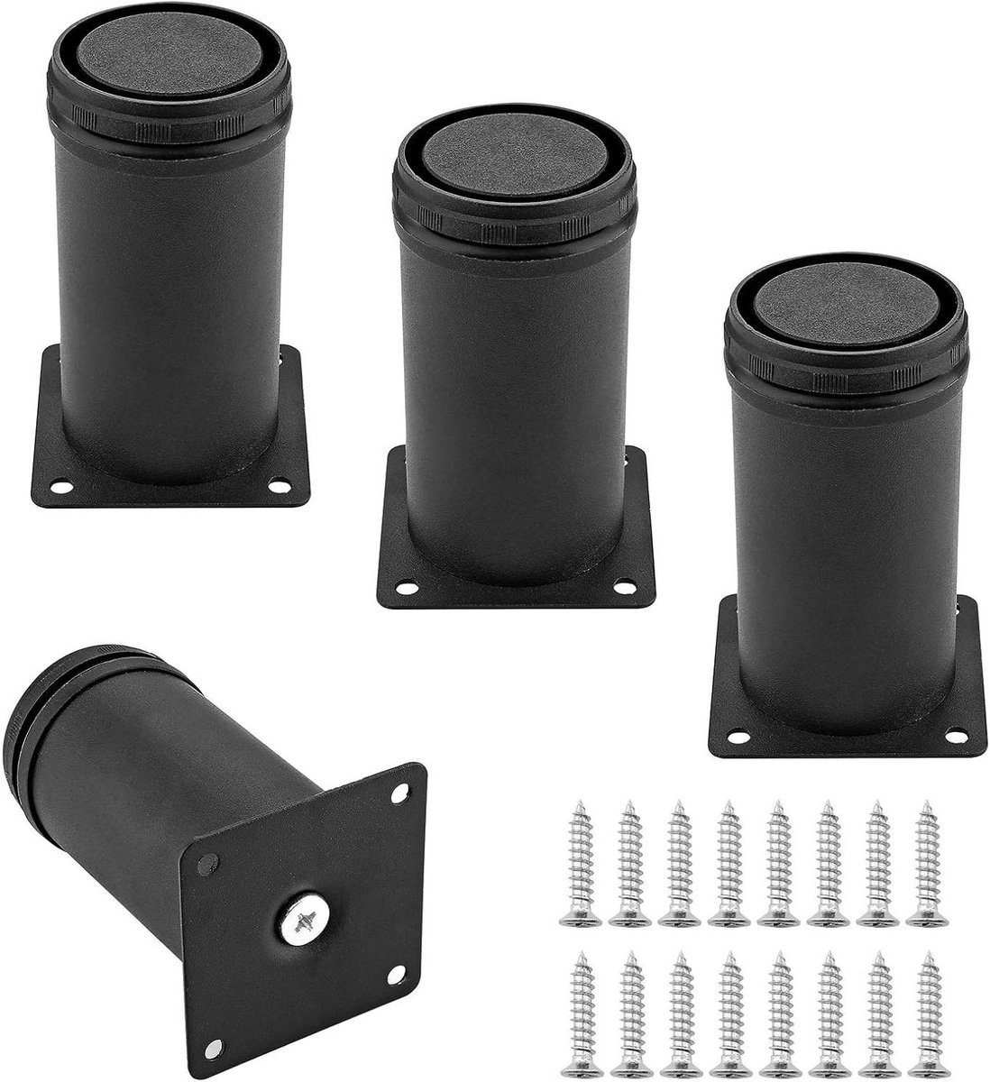 Meubelpoten Set - Kastpoten Bankpoten - Meubels Verhogen - Verstelbare Hoogte - 4 Stuks 10.5 cm - Zwart