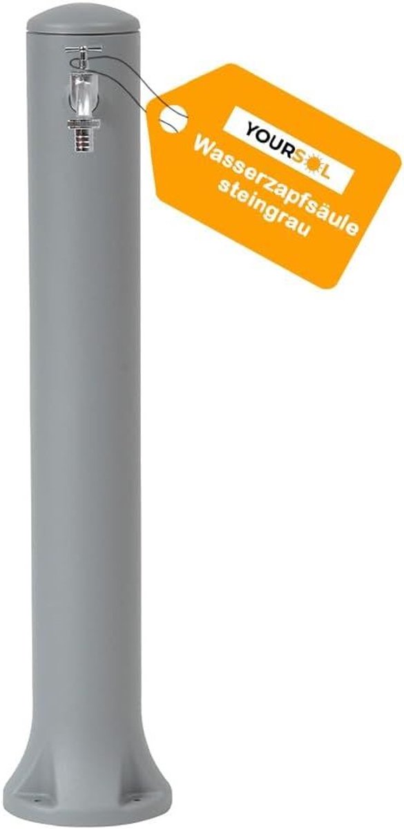 Waterdispenser, steengrijs, inclusief chromen kraan, tuinkraan, kunststof, vorstbestendige buitenkraan