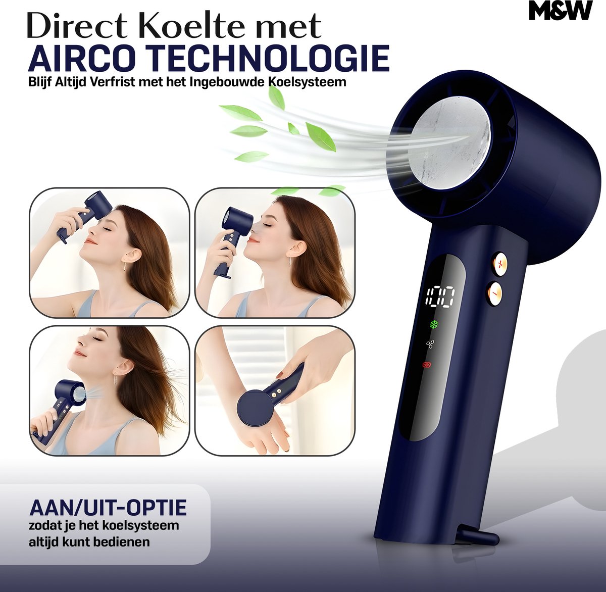 M&W® Mini Ventilator Draagbaar – Handventilator met IJs Koeling – Oplaadbaar USB (3000 mAh) – Stil & Krachtig – 3 Standen – Compacte Zakventilator voor Reizen, Festival, Kantoor & Thuis — afbeelding 7