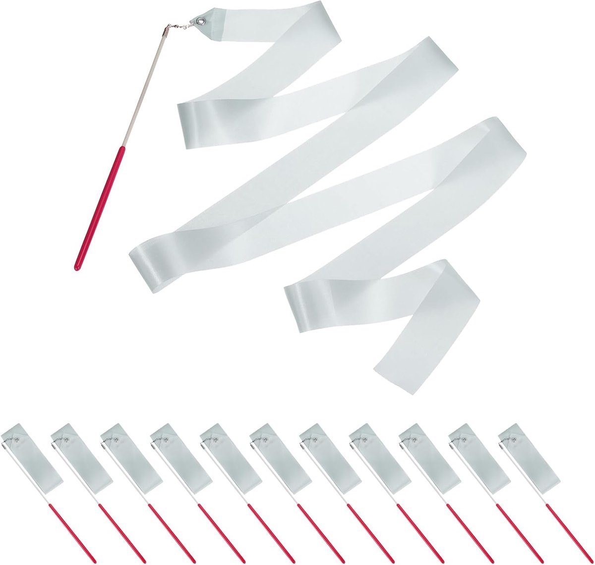 Dance Ribbons 14 Pack - 140 cm Gymnastics Dance Streamers met Non-Slip Wand - Dance Flags voor Geschenken - Talent Shows - Twisting van Sticks - Silver