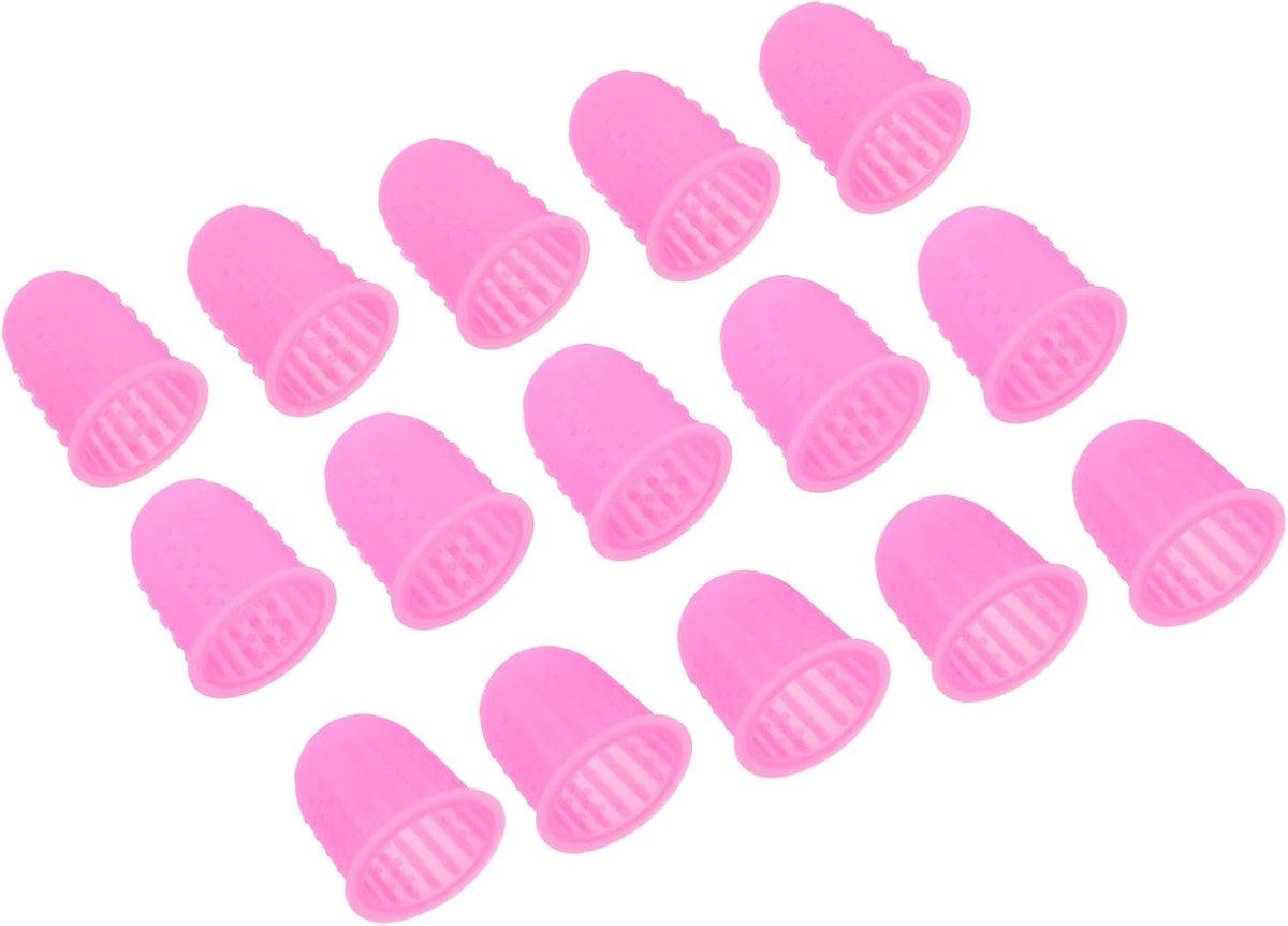 15Pcs Silicone Thumb Fingertip Protective Covers - Rubber Fingertips - Guard Pads Thimble voor Kantoor - Sorteren - Naaien - Roze - 3 Maten Assortiment - Duurzaam - Voorkomt Vingerletsel