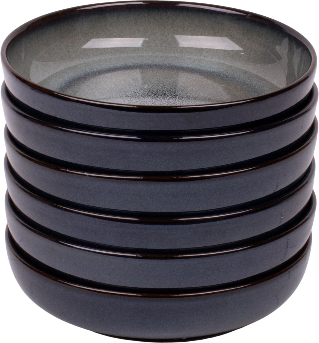 Set van 6 diepe borden - 18 cm - Porto - blauw met groen - Portugees stoneware