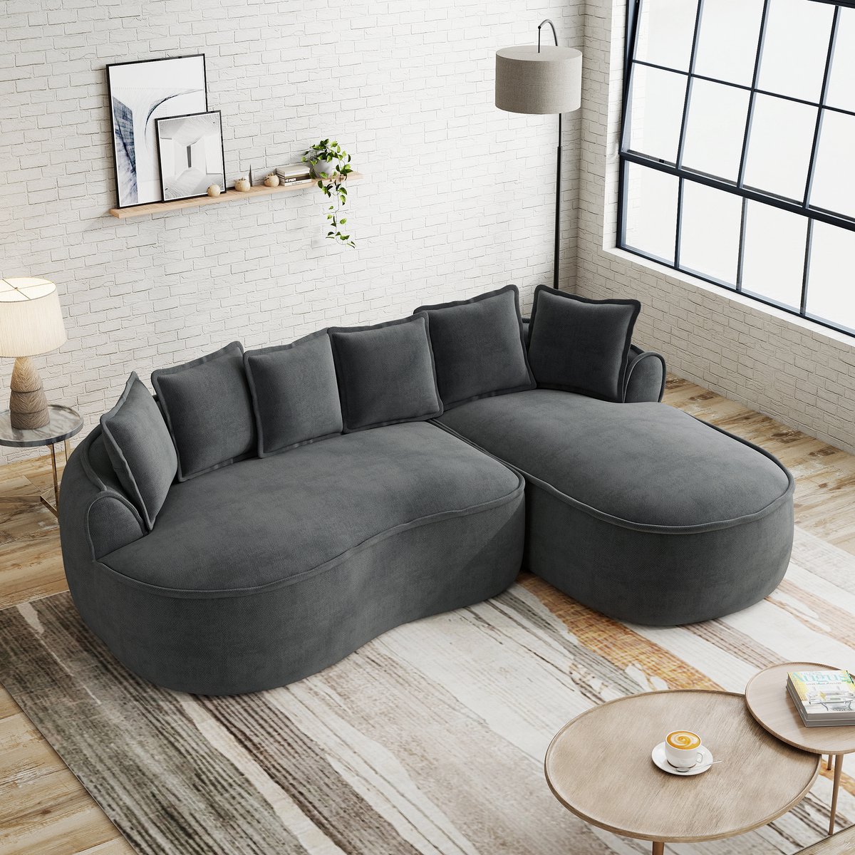 Zubaliya L-vormige Bank, L-Bank, 3-Zitsbank, Frameloze Modulaire Bank, Comfortabele Chenille 'cloud' Bank met Diepe Zitting, Moderne Chaise Longue Bank, Extra Groot, Inclusief Kussens, Ideaal voor Woonkamers-Grijs