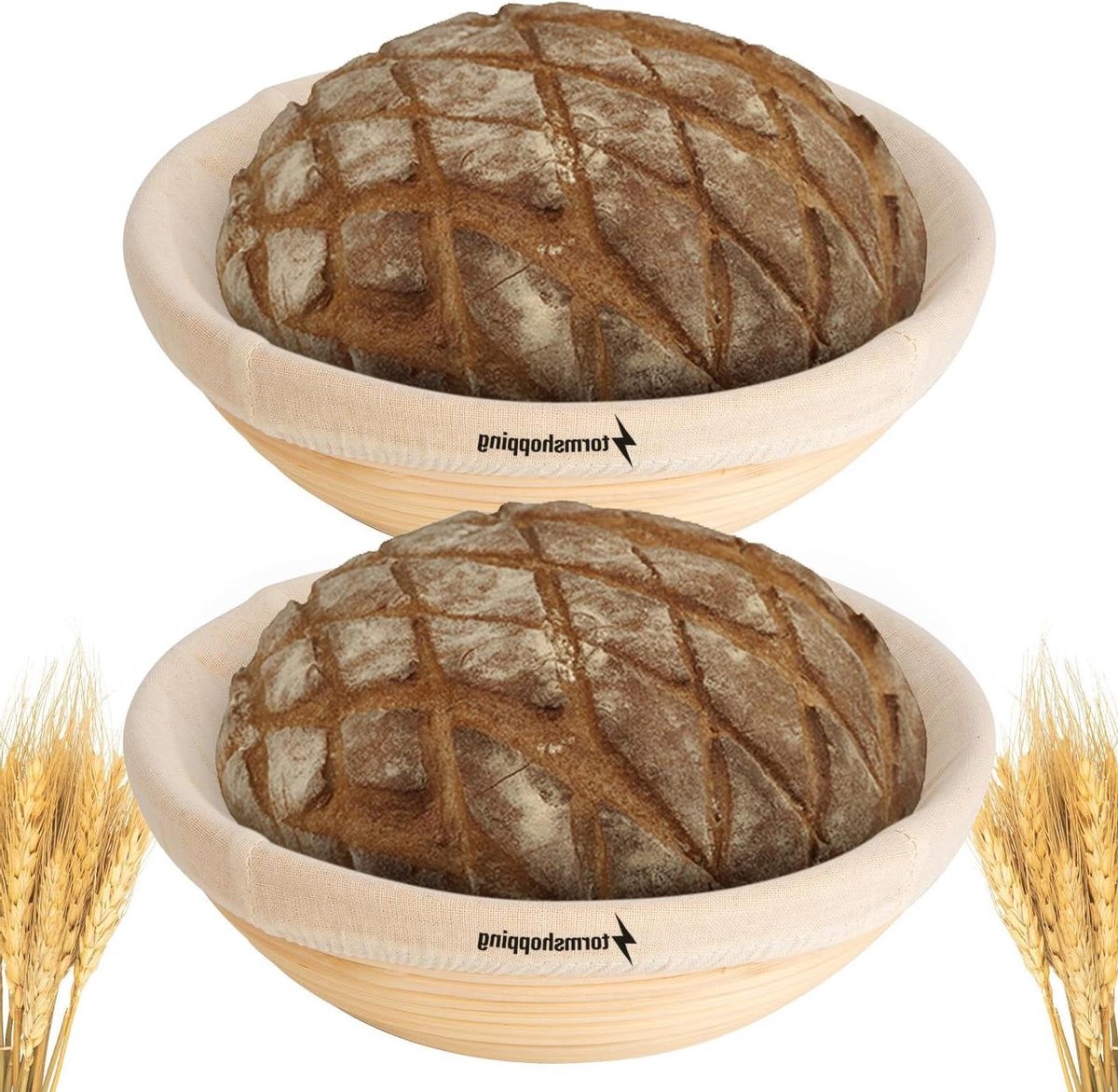 Broodmand Set - Rijsmand Deeg - Brood Bakken - Handgemaakt Rotan - 2 Stuks 25cm - Natuurlijk