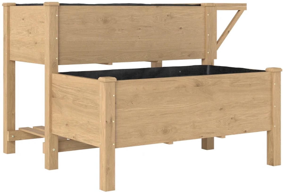 Plantenbak - Verhoogd Bloembak met Twee Niveaus, Vliesvoering en Drainagegat - Tuinrek - Tuinbed - Plantenrek - Tuinbak - voor Bloemen, Fruit, Groenten & Kruiden - 119,5 x 102 x 76,5 cm - Hout