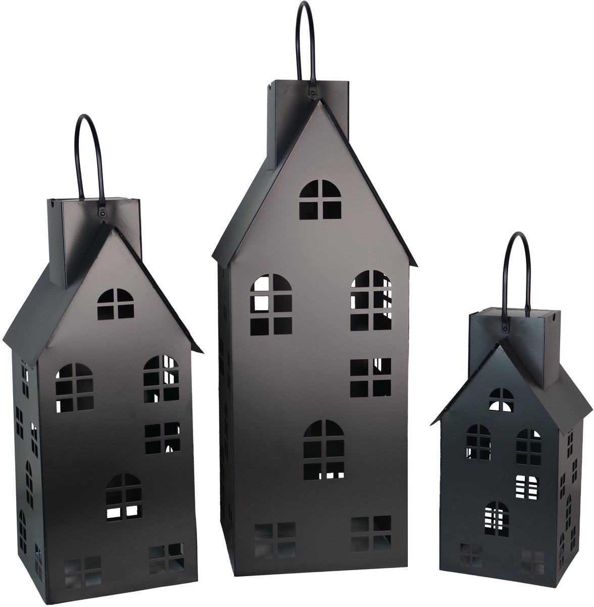 UNUS® Solar tuinlamp huis metalen huizen groot 80 cm zwart solarlamp lichthuisje voor buiten