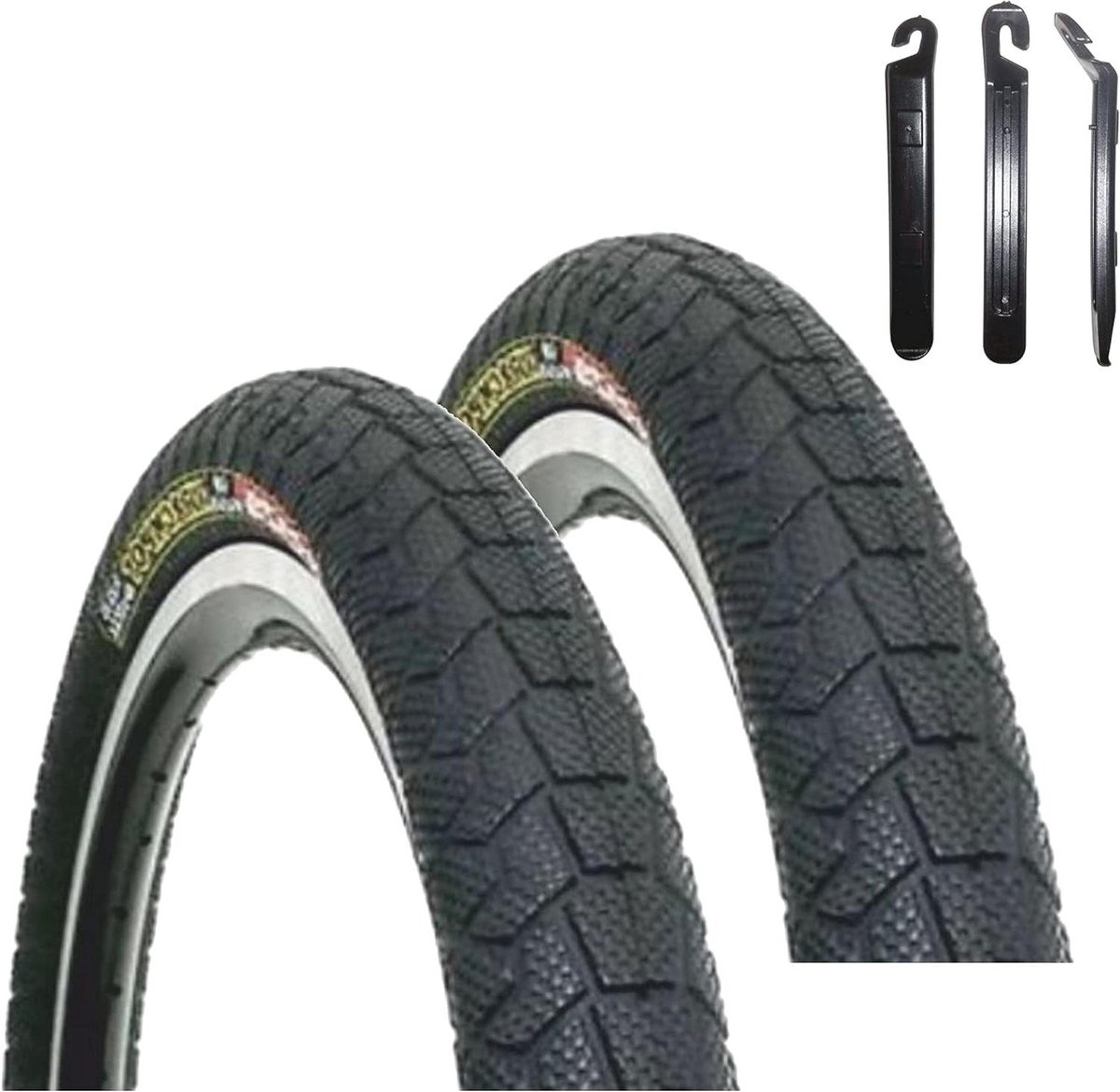 Fietsbanden Set - Banden Fiets - BMX Fietsen - Inclusief Bandenlichters - 20 Inch - Zwart