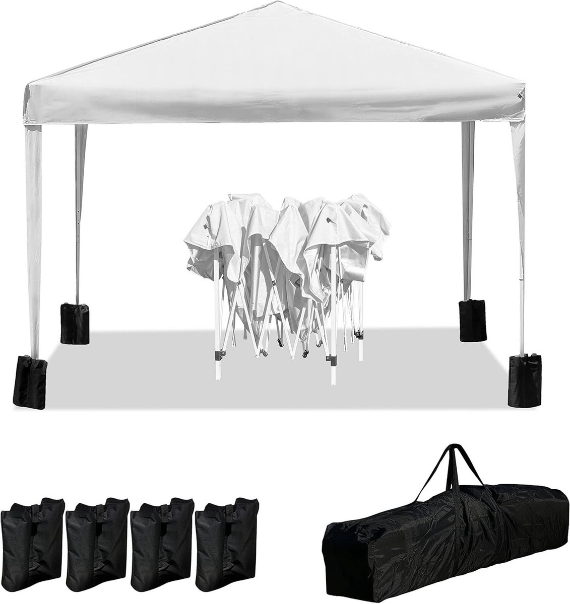 Tuinpaviljoen Opbouw - Feesttent Buiten - Feestjes en Evenementen - Inclusief Gewichtzakken - 3 x 3 Meter - Wit
