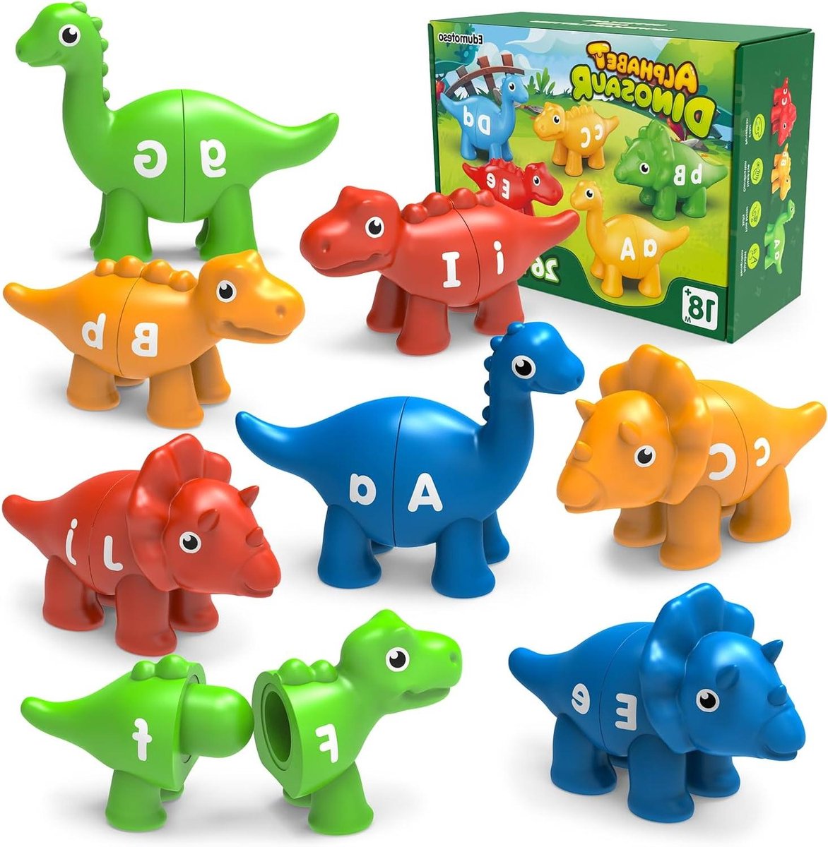 Dinosaurus Alfabet Leren - Educatief Speelgoed - Letters Leren - Dubbelzijdig Ontwerp - 26 Stuks - Meerkleurig
