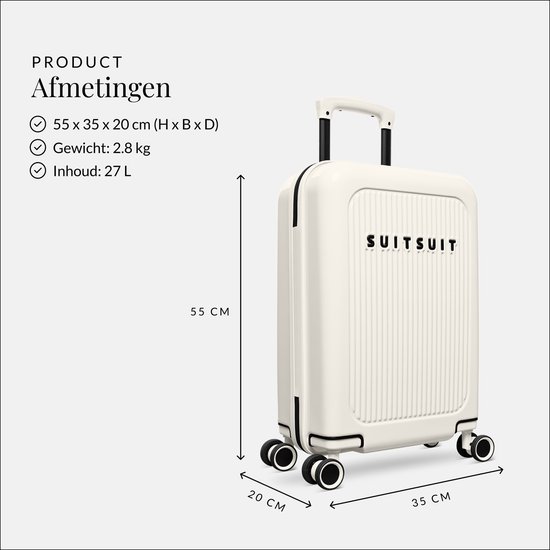 SUITSUIT Handbagage Koffer 55x35x20 cm - Koffer - Trolley Handbagage - TSA Slot - Reiskoffer - 27L - Caretta - Tofu White