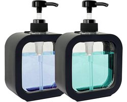 Allecto Plus - Zeepdispenser set van 2 stuks voor douchegeldispenser - 500 ml pompdispenser - vulbare kunststof zeepdispenser - douchegel shampoo handzeep - keuken badkamer bijkeuken - zwart