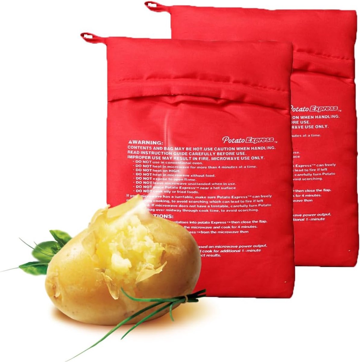 Set van 2 Herbruikbare Magnetron Kookzakken voor Perfecte Oven Aardappelen - Aardappel Kookzakken in Rood
