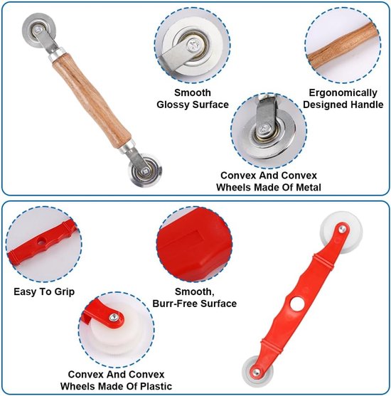 3 Pcs Tool Puller Fly Screen Vervangingsgereedschap - Double Wheel - Inroller met Houten Handvat - Muggennet Raam Fly Screen Reparatie Tool voor Vensters en Deuren — afbeelding 4