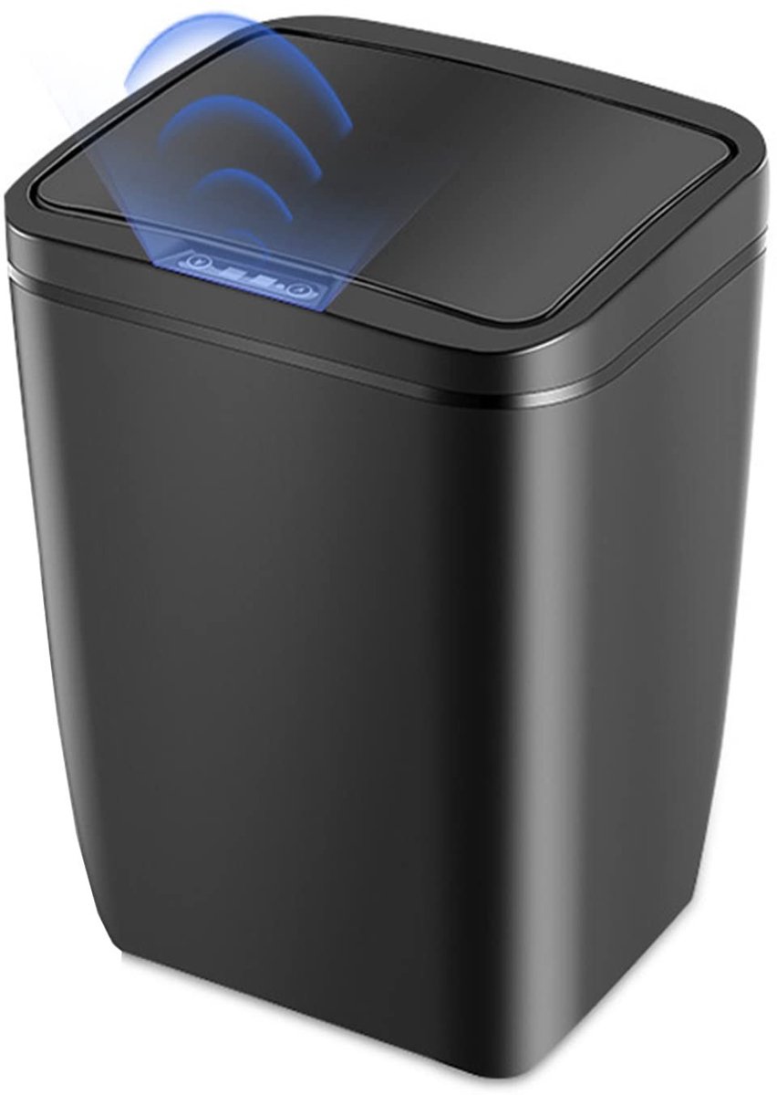 SPHProducts - Automatische vuilnisemmer - contactloze prullenbak - stil openen - zwart - 12 liter - ideaal voor keuken en kantoor - compact en energie