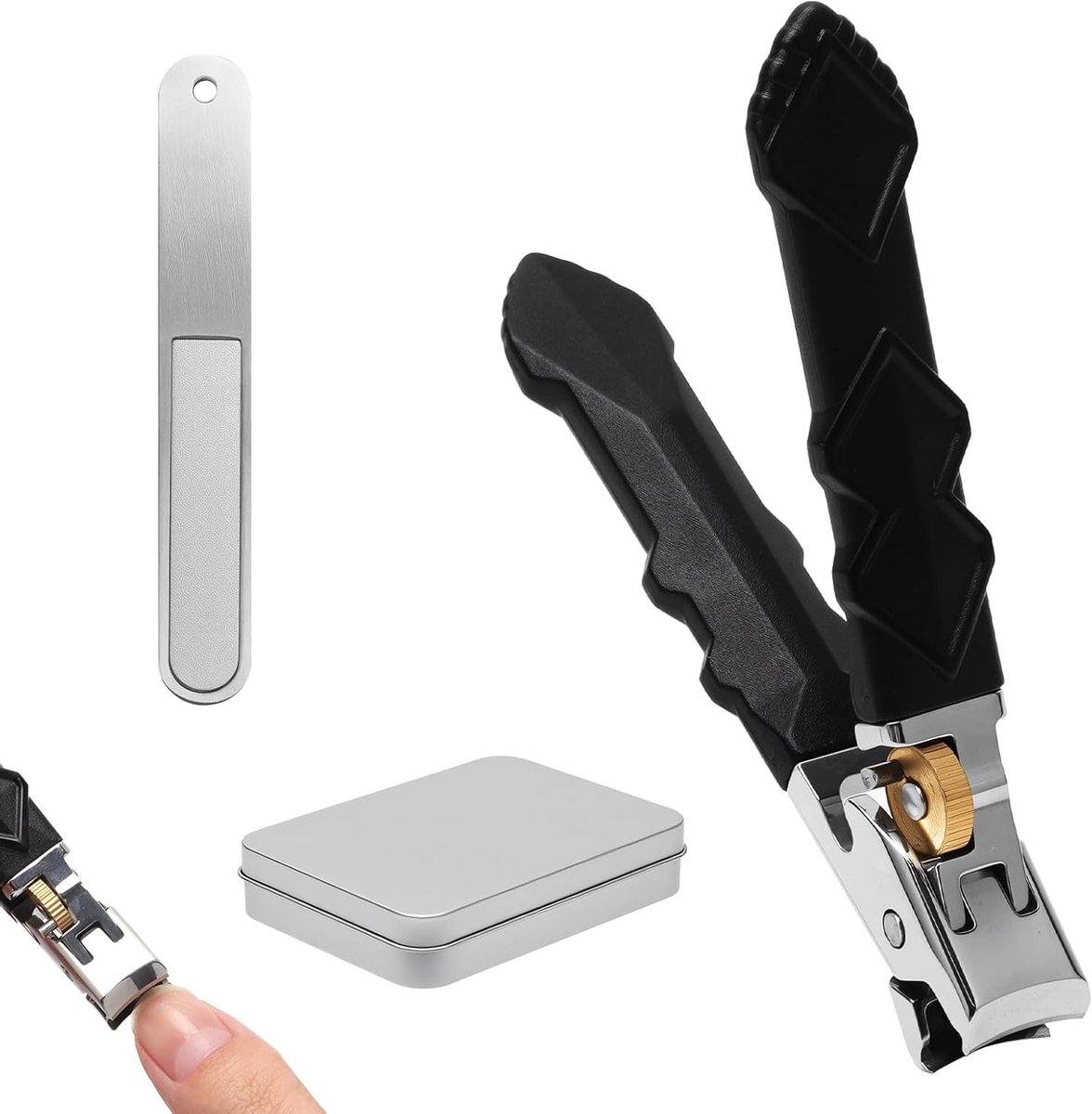 Complete nagelknipper set met vijl, anti-slip handgreep, voor vingernagels en teennagels, ideaal voor senioren en onderweg, geleverd in een stevige etui