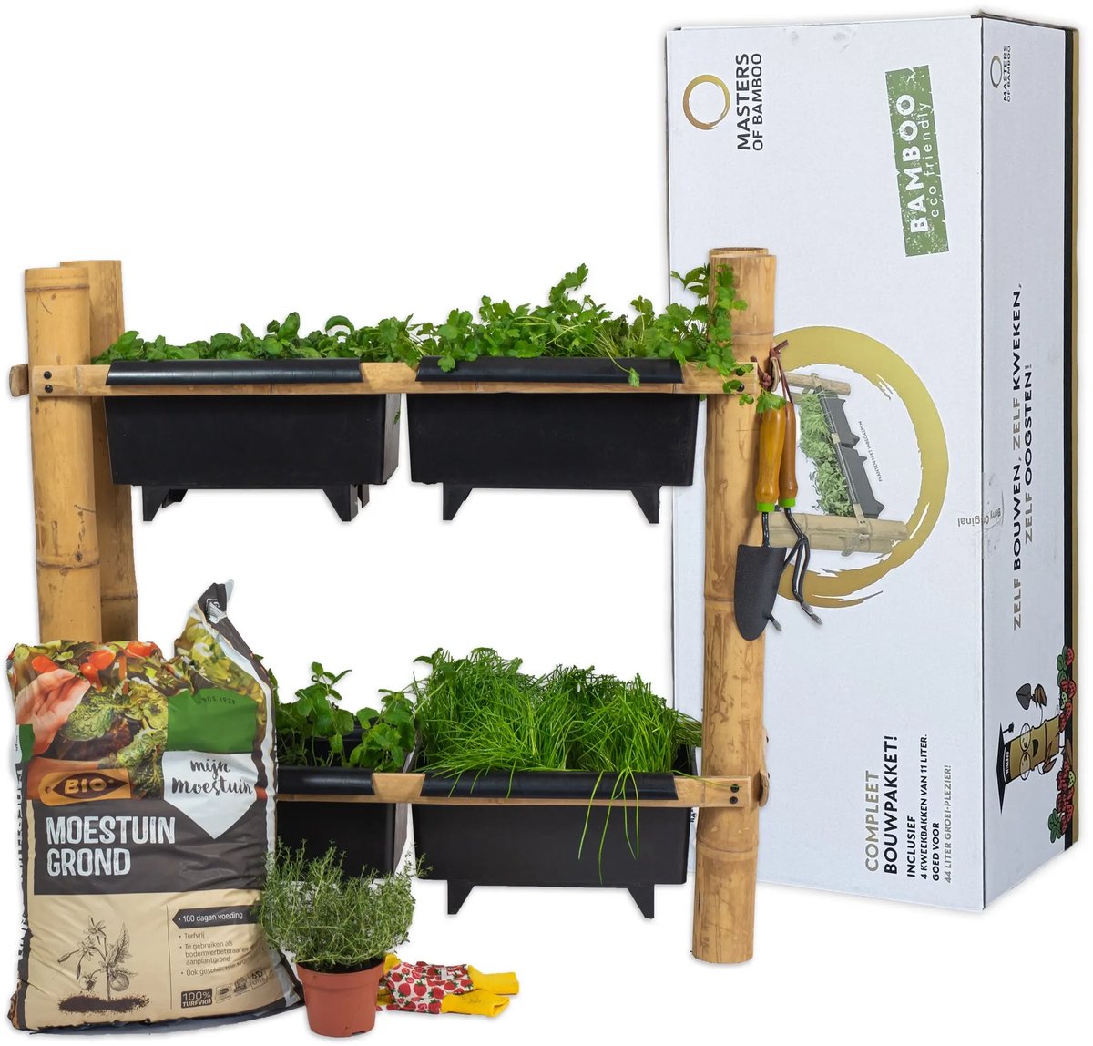 Masters of Bamboo® Bamboe Moestuinbak Berry - Zwart - Kweekbak