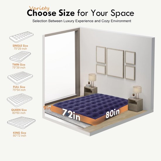 Camping Matras - Opvouwbaar Matras - Vouwmatras - Camping Matje - Slaapmat - Logeer Matras - Luchtmatras - Kampeer Matras - Camping Bedje - PVC - 203 x 183 x 22 cm - Donkerblauw - van Imperatoris van Camping — afbeelding 2