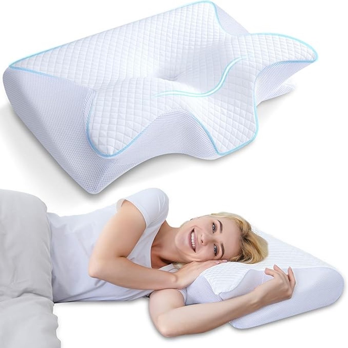 2-in-1 Ergonomisch Nek- en Hoofdkussen van Memory Foam met Afneembare Overtrek