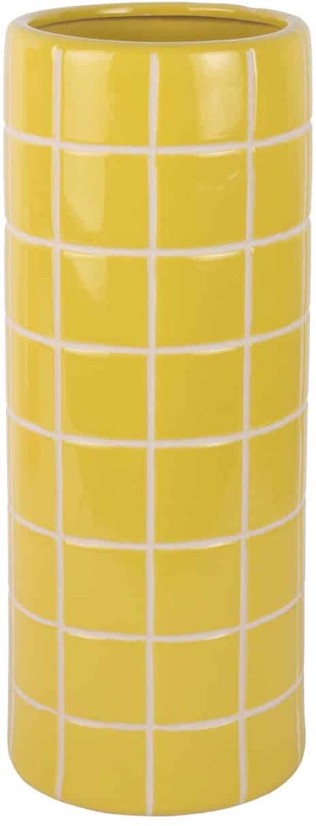 Present Time Vaas Retro Tiles - Goudgeel - Ø15cm - Keramiek - Modern - Bloemenvaas - Woondecoratie - Decoratieve vaas voor woonkamer of slaapkamer
