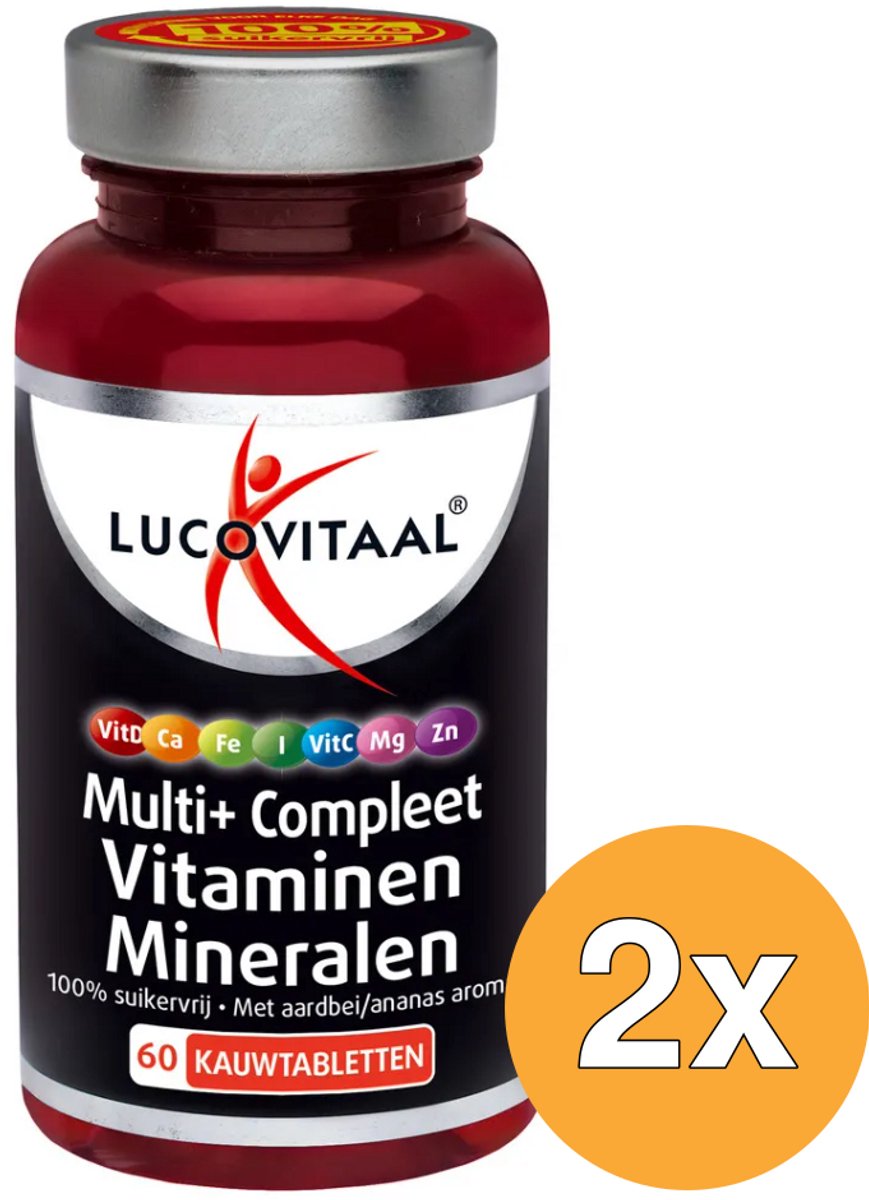 2x Lucovitaal Multi+ Compleet Vitaminen Mineralen (60 kauwtabletten)