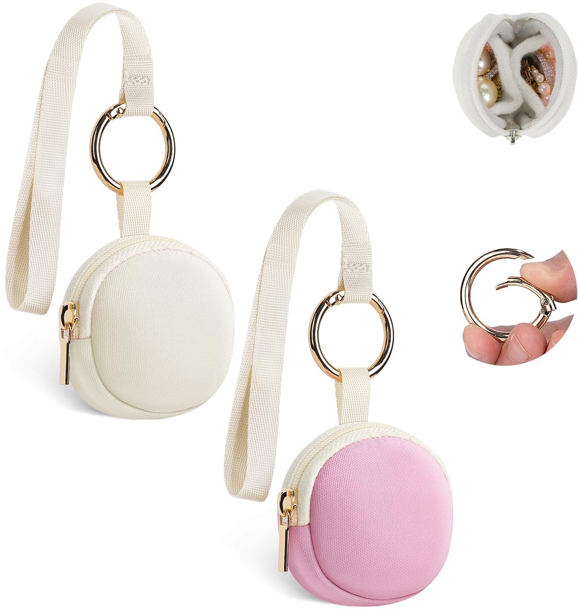 aladdien - Sieradenetui - Opbergpouch - Reisaccessoire - Roze en beige - Multifunctioneel - Voor vrouwen - Compact formaat