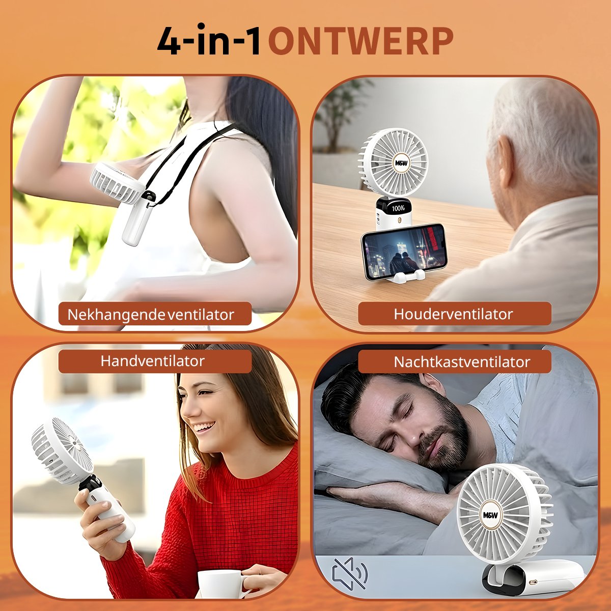 M&W Draagbare Hand Ventilator Hand Fan - Airco Verkoeling USB Ventilatoren - Handventilator Wit — afbeelding 10