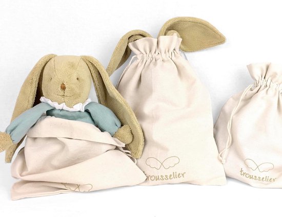 Muziek Pluche Dier - Knuffelhaas met Brahms Wiegliedje - 25 cm - Klassiek Chic - Ideaal Geboortecadeau - Machinewasbaar - Blauw — afbeelding 3