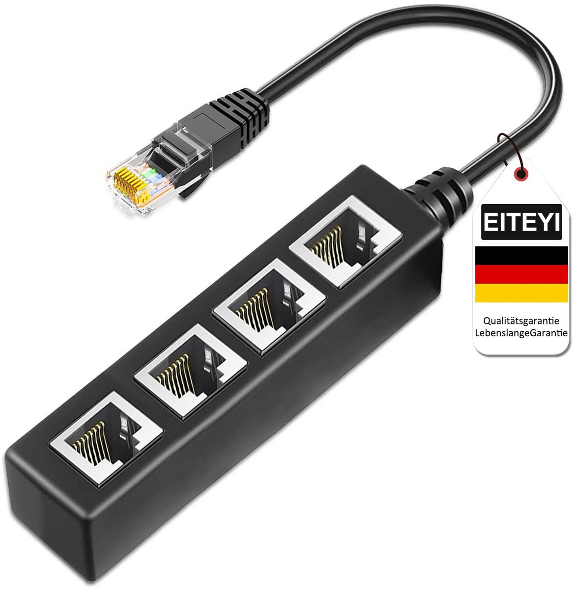 Ethernet Splitter Kabel - LAN Adapter - Netwerk Uitbreiden - 1 naar 4 Poorten - 18.4 x 11.7 cm - Zwart