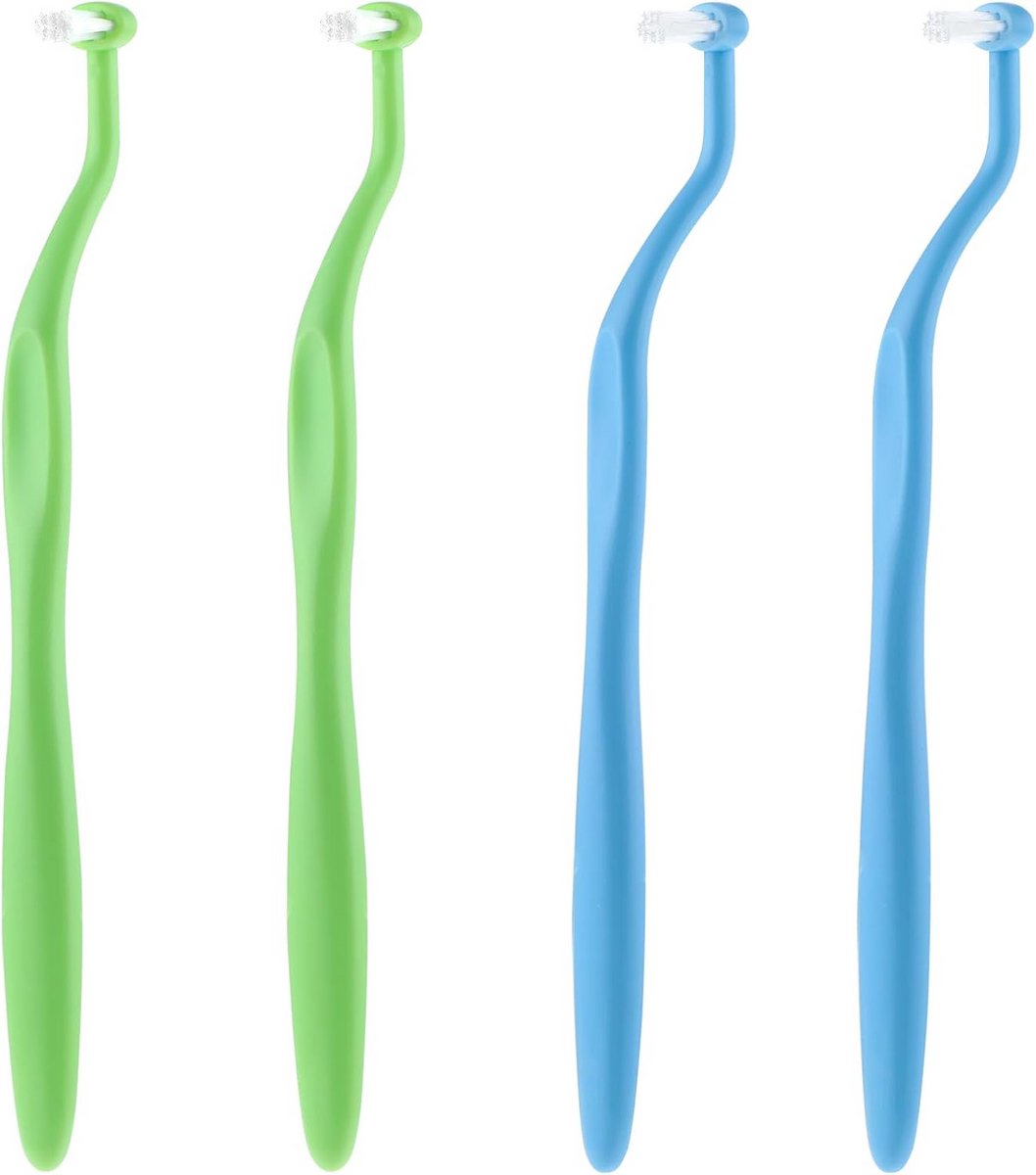 Orthodontische tandenborstel - Kleine pluk borstel - Effectieve mondreiniging - Compacte borstelkop - 4 stuks - Blauw groen